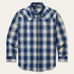 Men Classic Cut | Stetson Blue Ombre Plaid Western Shirt Blue
