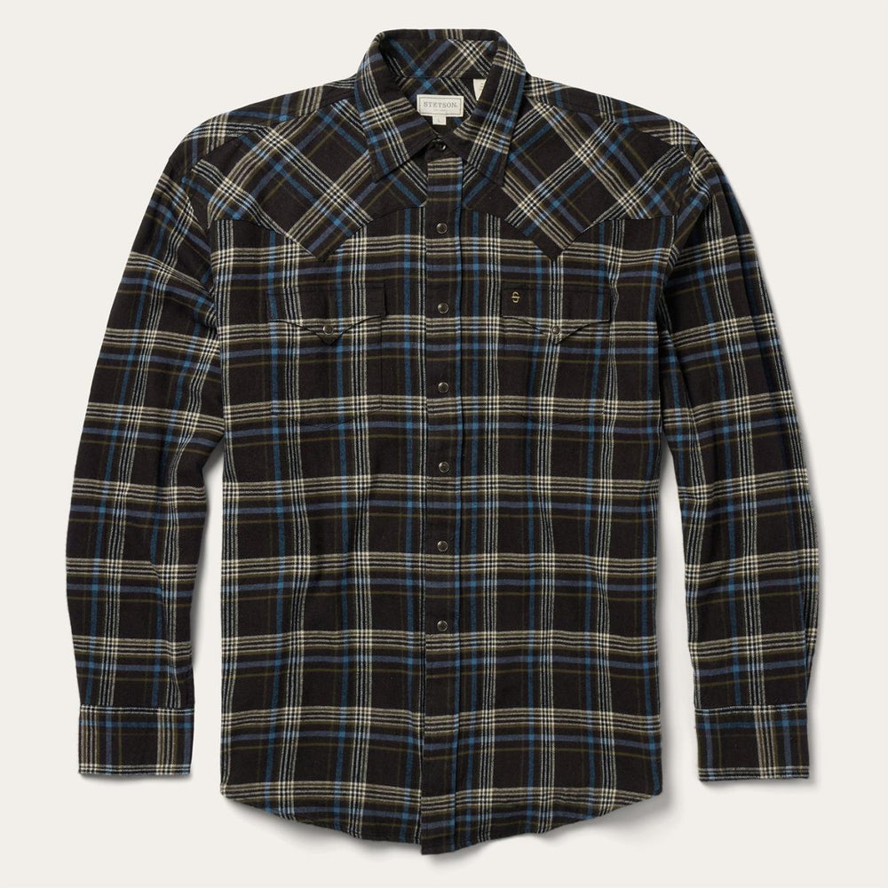 Men Classic Cut | Stetson Brown Plaid Flannel Western Shirt Brown