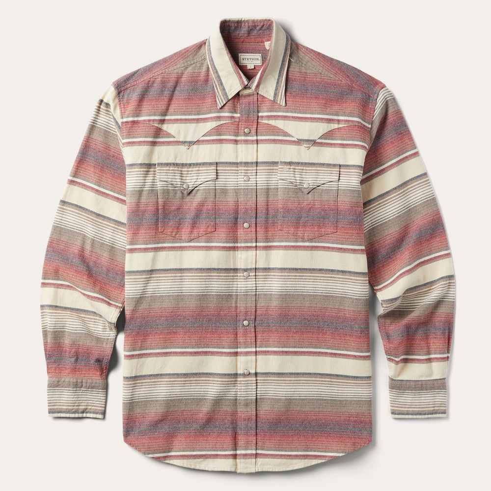 Men Classic Cut | Stetson Brushed Twill Striped Shirt Red