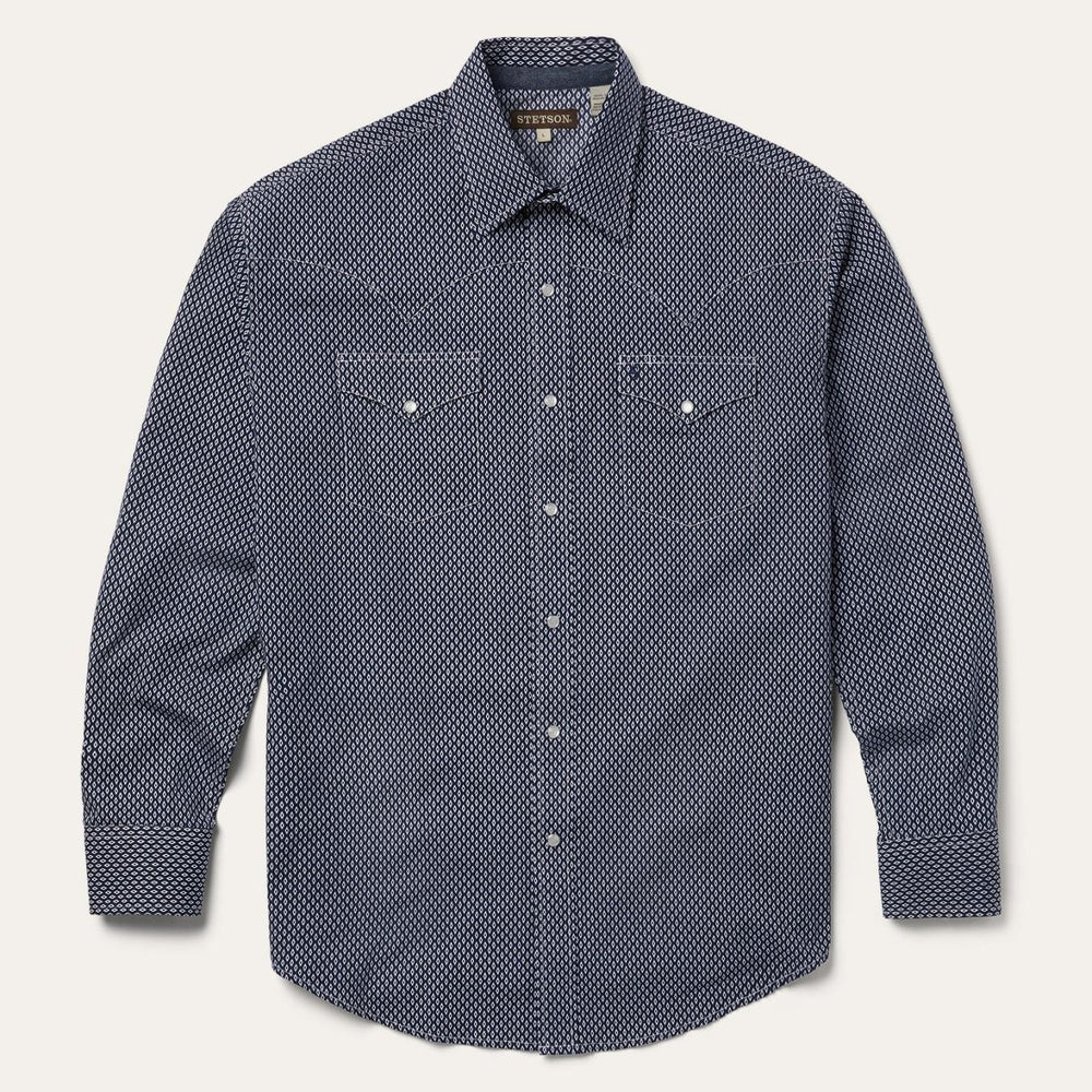 Men Classic Cut | Stetson Diamond Geo Western Shirt Blue