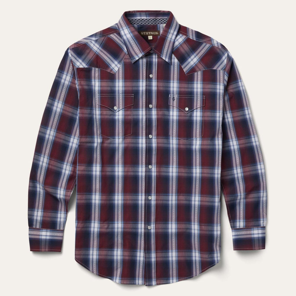 Men Classic Cut | Stetson Good Luck Plaid Western Shirt Wine