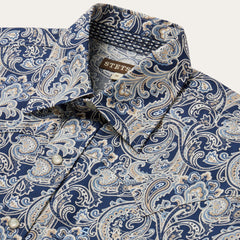 Men Classic Cut | Stetson Greenspring Paisley Short Sleeve Western Shirt Blue