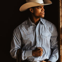 Men Classic Cut | Stetson Two Stripe Check Western Shirt Blue