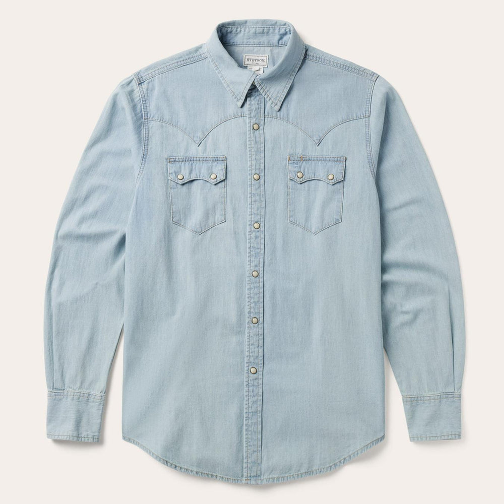 Men Denim Shirts | Stetson Light Blue Denim Western Shirt Blue