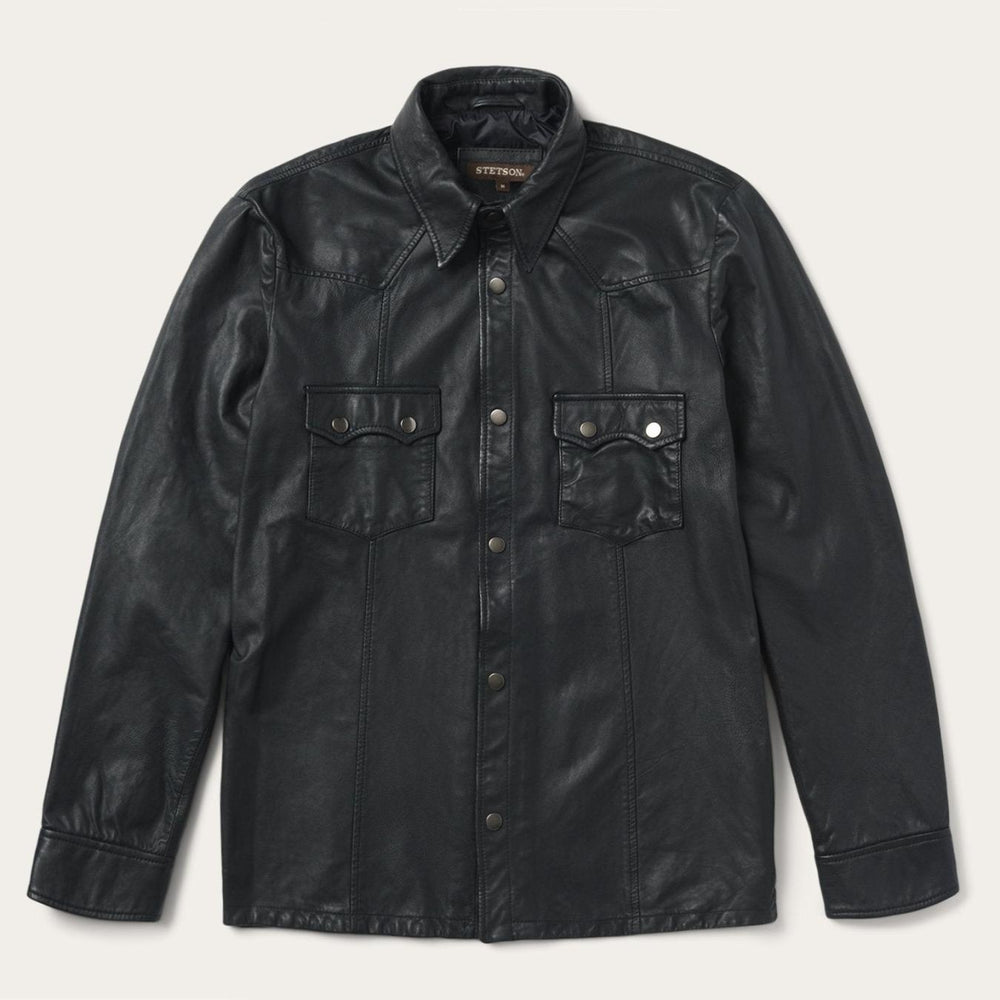 Men Jackets | Stetson Leather Western Shirt Jacket Black