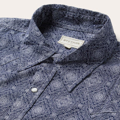 Men Modern Cut | Stetson Blue Medallion Print Western Shirt Blue