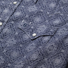 Men Modern Cut | Stetson Blue Medallion Print Western Shirt Blue