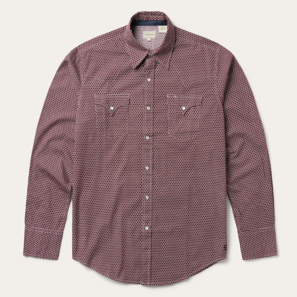 Men Modern Cut | Stetson Broken Diamond Print Western Shirt Red