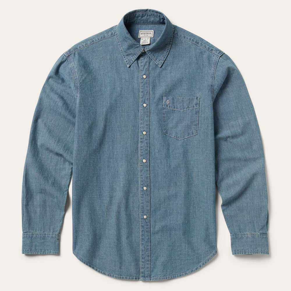 Men Modern Cut | Stetson Chambray Denim Shirt Blue