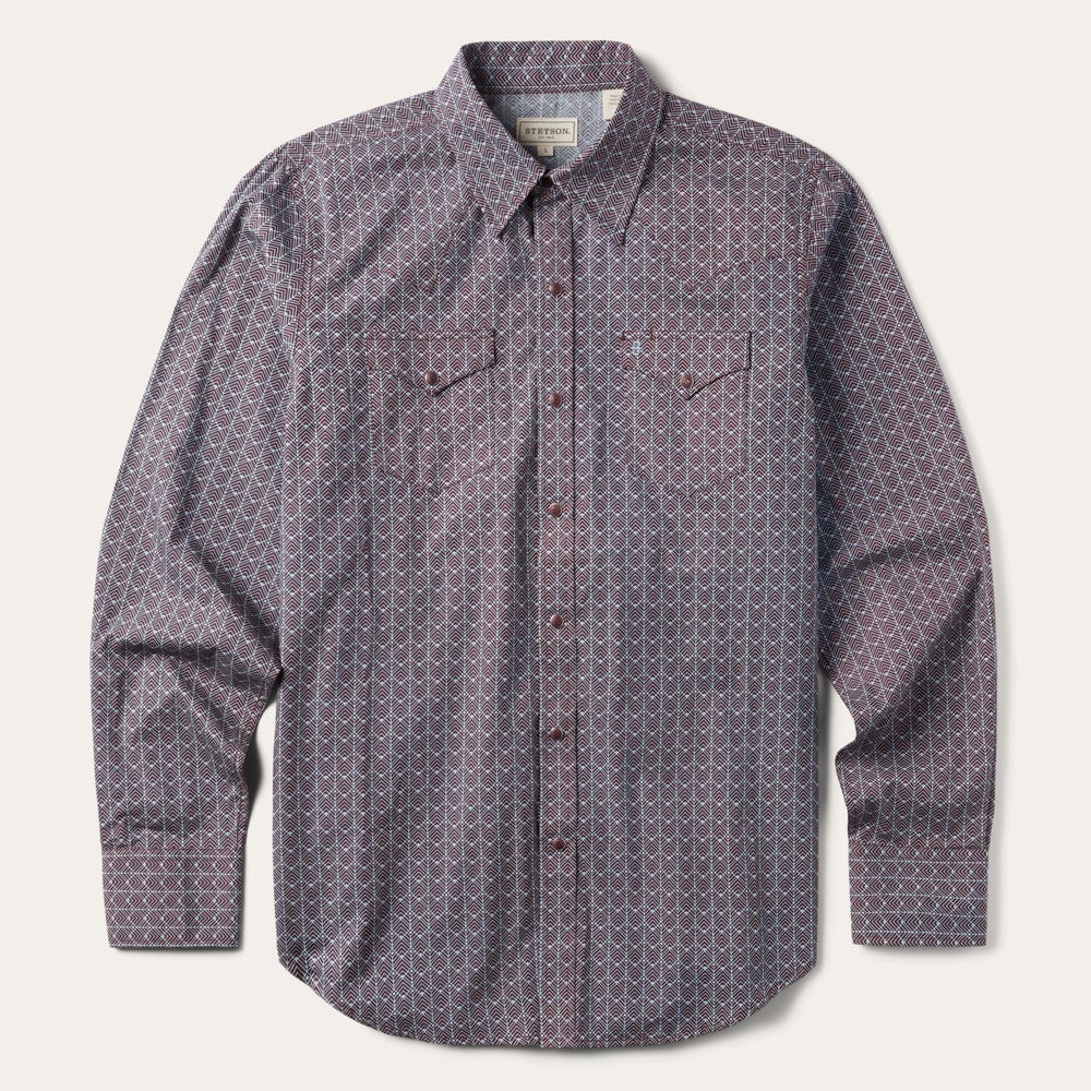 Men Modern Cut | Stetson Chevron Grid Shirt Brown