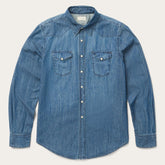 Men Modern Cut | Stetson Medium Blue Denim Shirt Blue