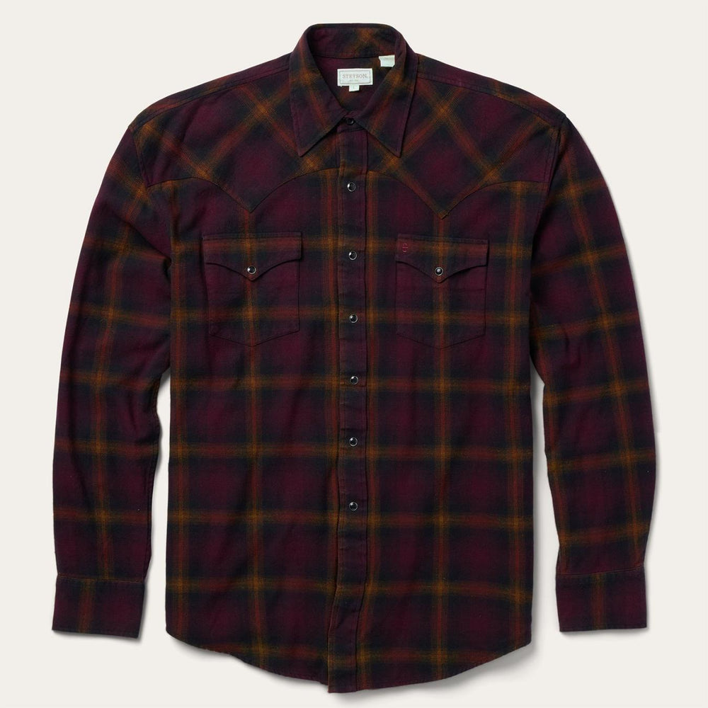 Men Western Shirts | Stetson Black Wine Plaid Flannel Western Shirt Wine