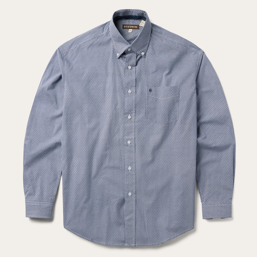 Men Western Shirts | Stetson Blue Deco Geo Print Button Front Shirt Blue