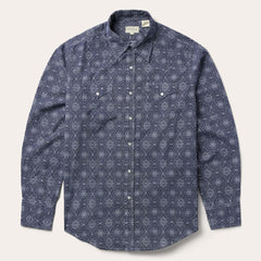 Men Western Shirts | Stetson Blue Medallion Print Western Shirt Blue