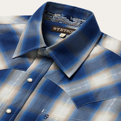 Men Western Shirts | Stetson Blue Ombre Plaid Western Shirt Blue