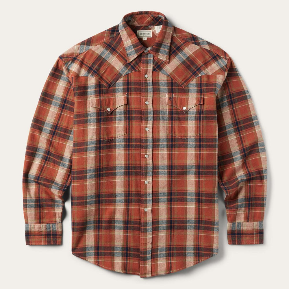 Men Western Shirts | Stetson Brushed Twill Plaid Shirt Orange