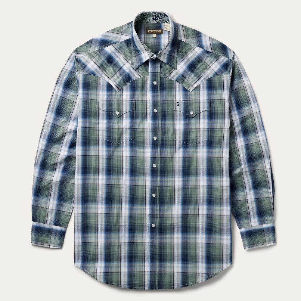 Men Western Shirts | Stetson Lucky Diamond Plaid Western Shirt Green