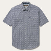 Men Western Shirts | Stetson Navy Print Short Sleeve Western Shirt Blue