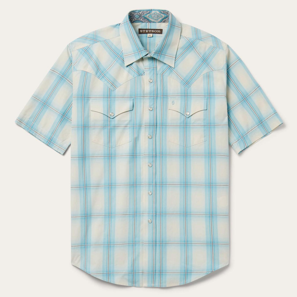 Men Western Shirts | Stetson Ombre Plaid Short Sleeve Western Shirt Blue
