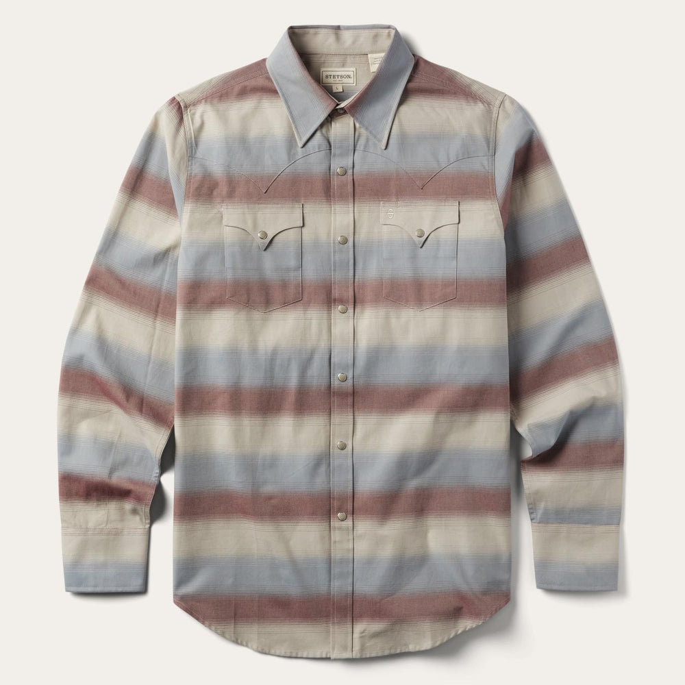 Men Western Shirts | Stetson Ombre Stripe Twill Shirt Wine