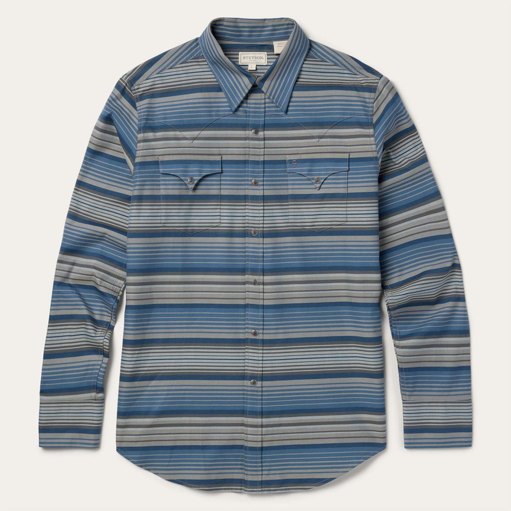 Men Western Shirts | Stetson Serape Stripe Western Shirt Blue
