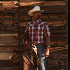 Men Western Shirts | Stetson Shadow Plaid Short Sleeve Western Shirt Wine
