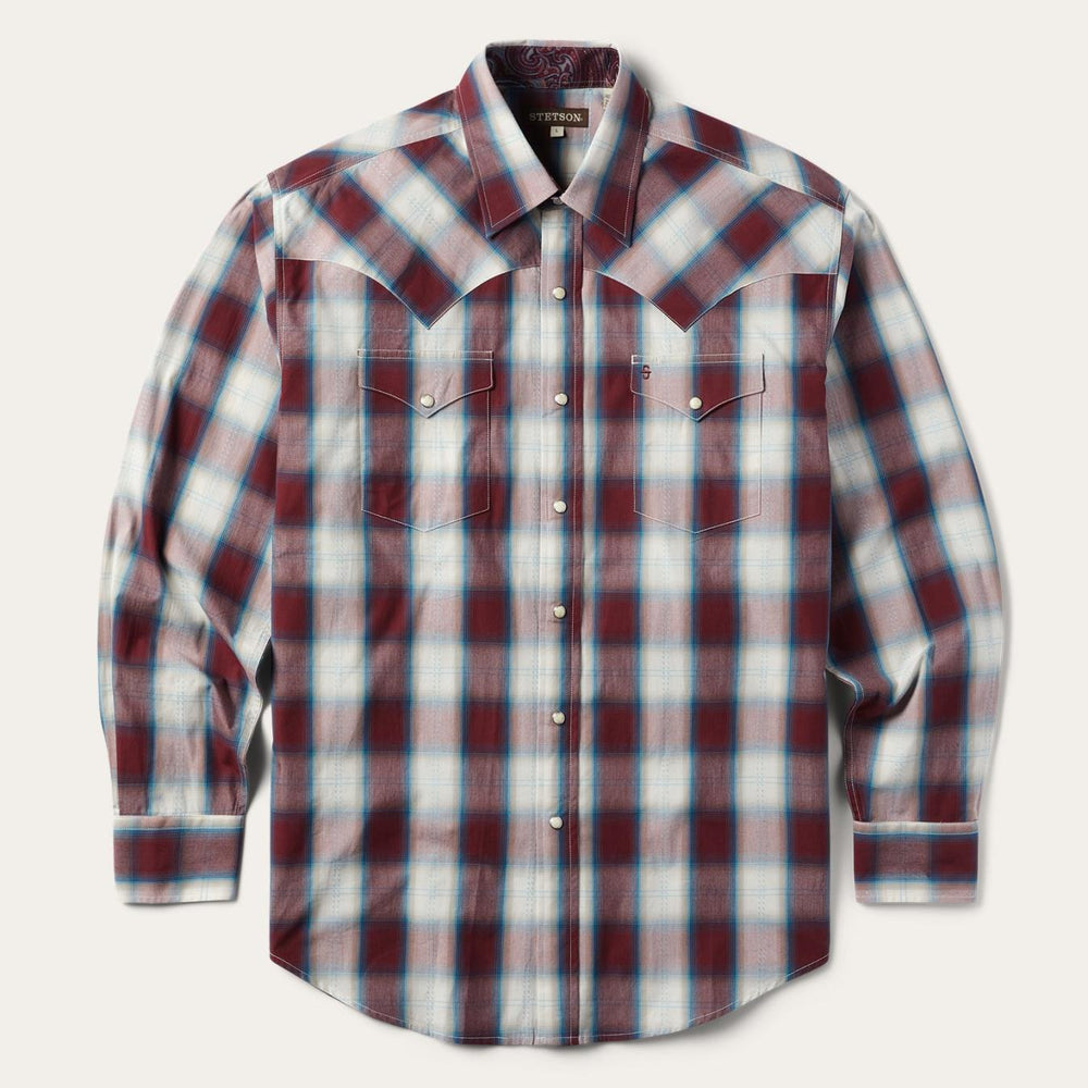 Men Western Shirts | Stetson Wine Plaid Shirt Wine