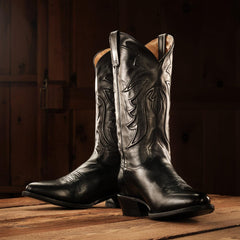 Men Western | Stetson Ames Corded & Burnished Leather Boot Black