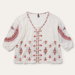Women Blouses | Stetson Dobby Peasant Blouse White