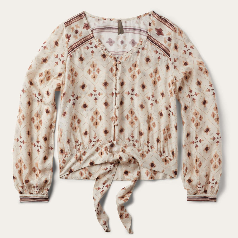 Women Blouses | Stetson Gaucho Print Herringbone Blouse White