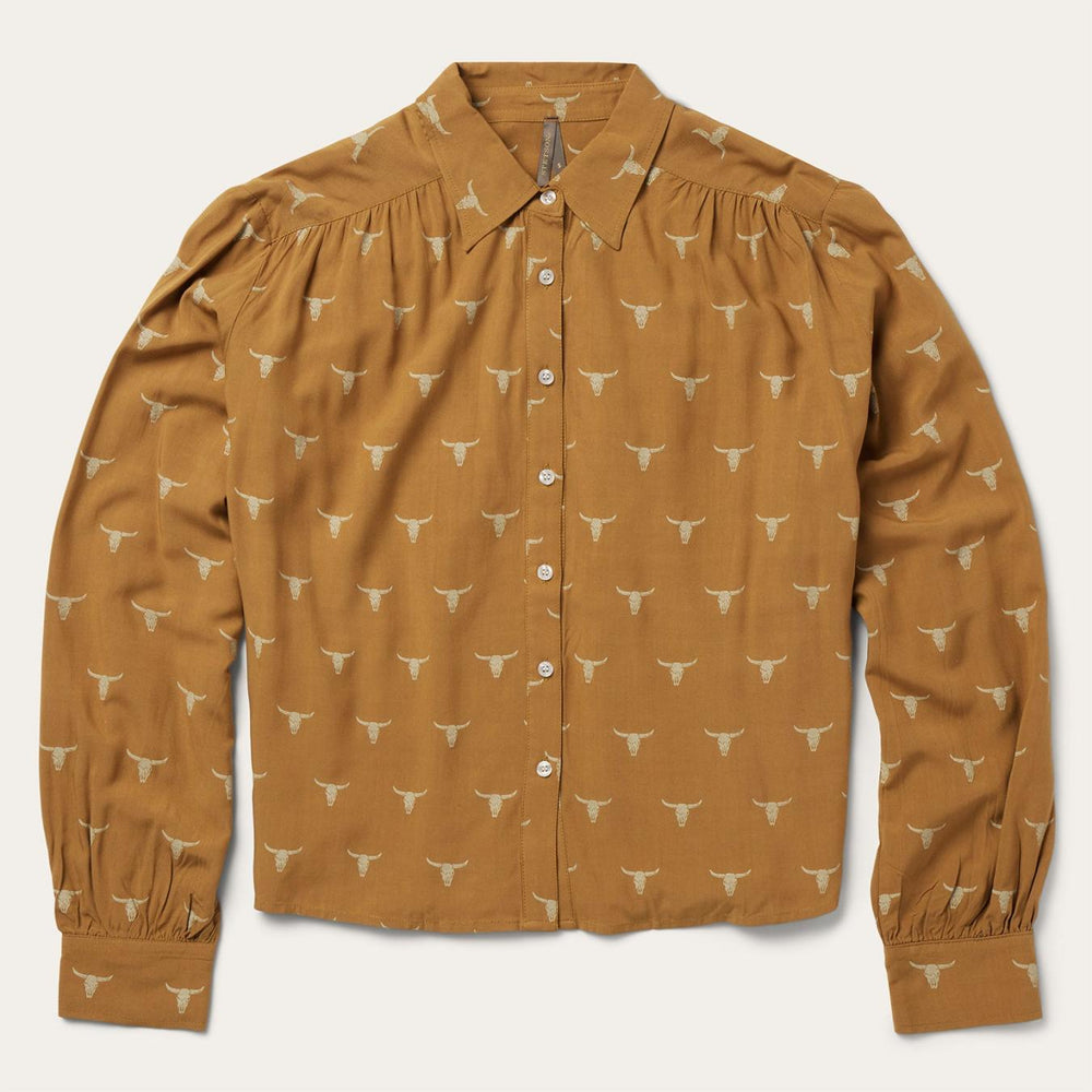 Women Blouses | Stetson Mojave Longhorn Print Poet Blouse Brown