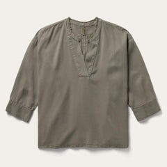 Women Blouses | Stetson Olive Twill Peasant Blouse Green