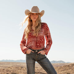 Women Blouses | Stetson Red Bandana Patchwork Blouse Red