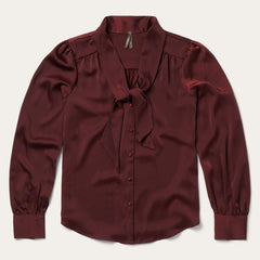 Women Blouses | Stetson Wine Satin Blouse Red