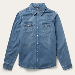 Women Denim Shirts | Stetson Embroidered Boyfriend Fit Denim Shirt Blue