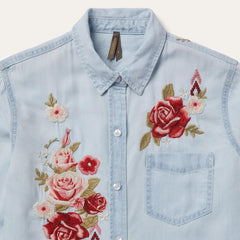 Women Denim Shirts | Stetson Long-Sleeved Embroidered Shirt Blue