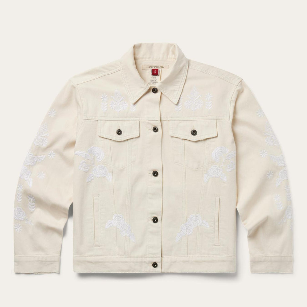 Women Jackets | Stetson Embroidered Cream Denim Jacket White