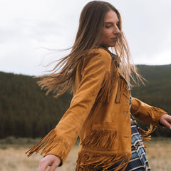Women Jackets | Stetson Lamb Suede Fringed Jacket Brown