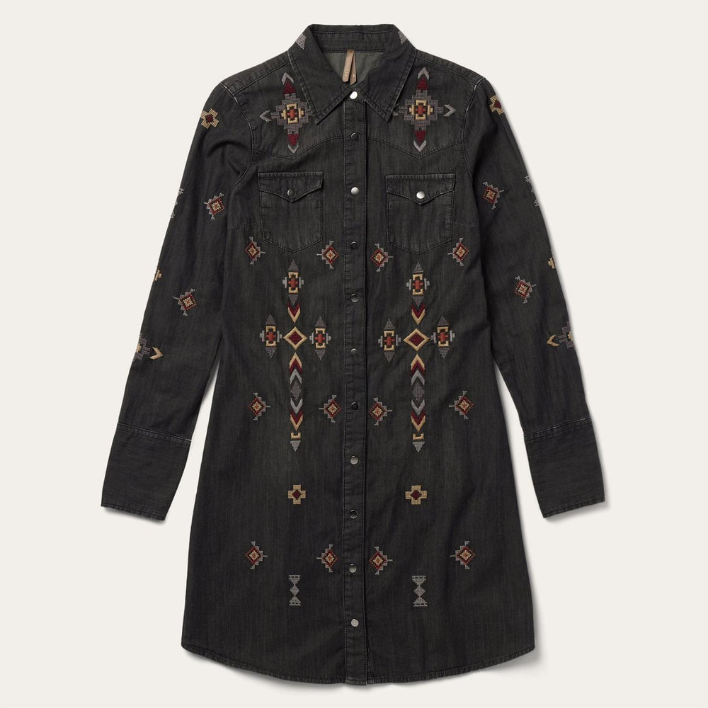 Women Mini | Stetson Embroidered Black Denim Shirt Dress Black