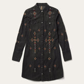 Women Mini | Stetson Embroidered Black Denim Shirt Dress Black