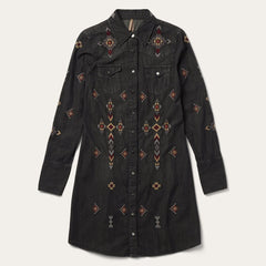 Women Mini | Stetson Embroidered Black Denim Shirt Dress Black