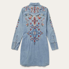 Women Mini | Stetson Embroidered Denim Shirt Dress Blue