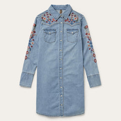 Women Mini | Stetson Embroidered Denim Shirt Dress Blue
