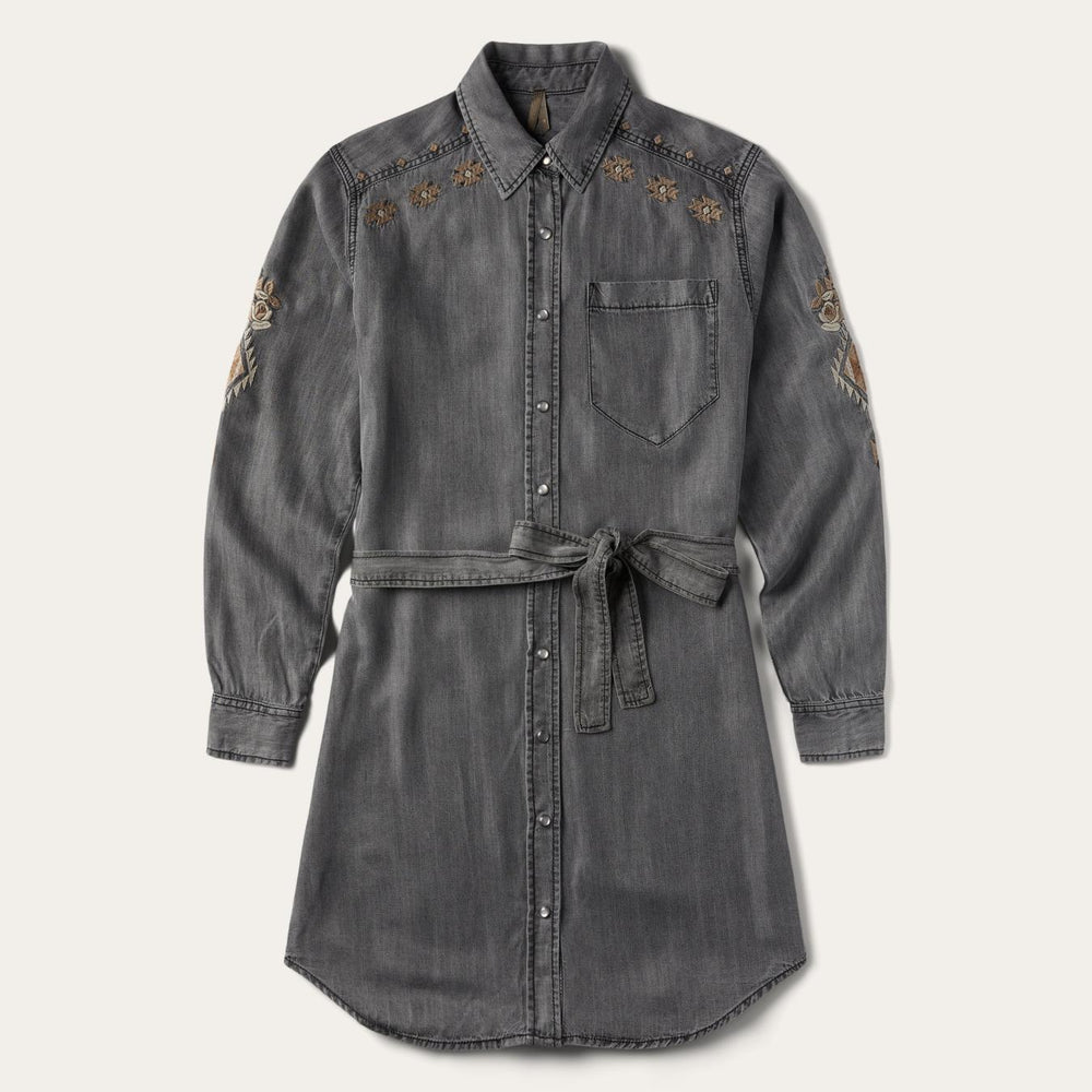 Women Mini | Stetson Embroidered Snap Front Shirt Dress Black