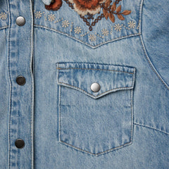 Women Mini | Stetson Floral Embroidered Denim Shirt Dress Blue