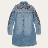 Women Shirt Dresses | Stetson Floral Embroidered Denim Shirt Dress Blue