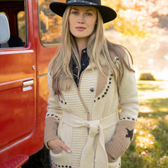 Women Sweaters | Stetson Horseshoe & Star Belted Cardigan White