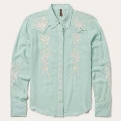 Women Western Shirts | Stetson Aqua Crepe Western Shirt Blue