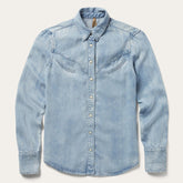 Women Western Shirts | Stetson Curved Yoke Western Denim Shirt Blue