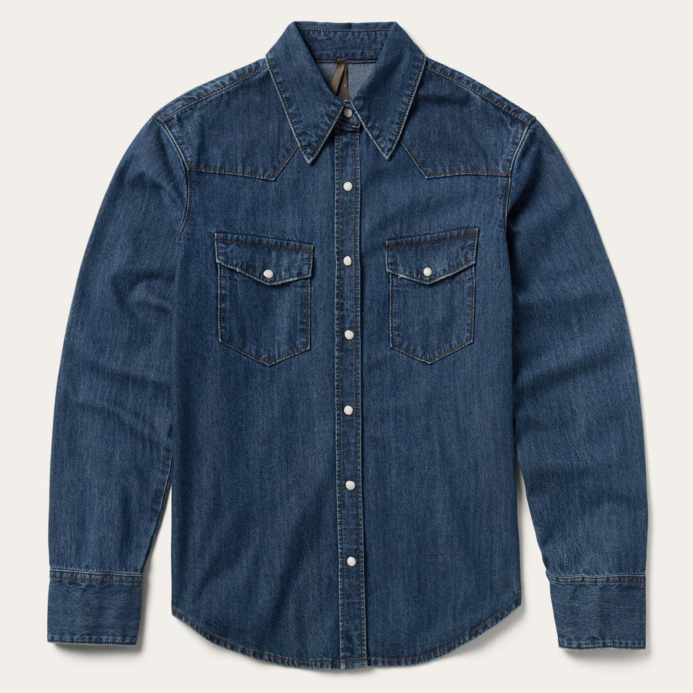 Women Western Shirts | Stetson Dark Denim Snap Western Shirt Blue